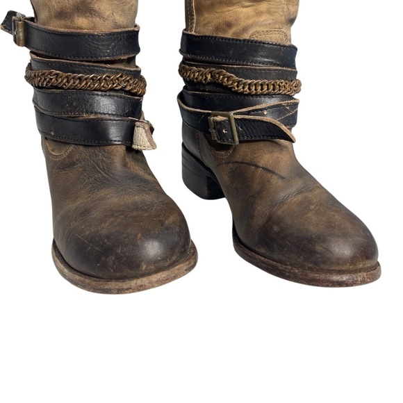 Freebird By Steven Aspen Long Brown Buckle/chains Leather Boho women boots Sz 7 - Picture 6 of 16